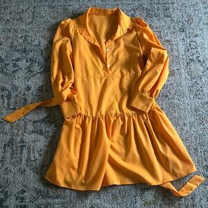 Privé Lantern Sleeve Ruffle Hem Belted Shirt Dress